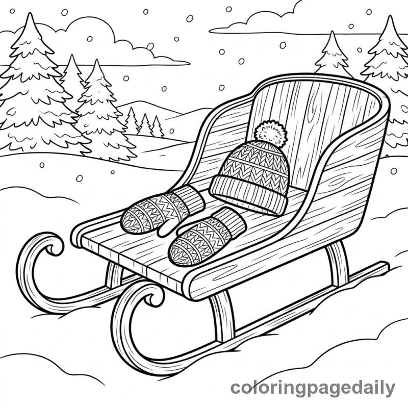 Cozy Mittens On Winter Sleigh - Daily printable coloring page in Winter and Snow Season category