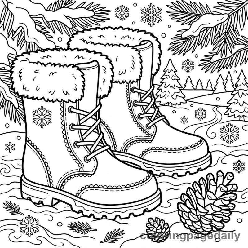 Cozy Winter Boots - Daily printable coloring page in Winter and Snow Season category