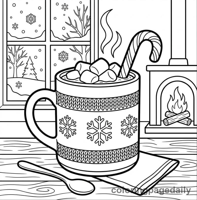 Cozy Winter Hot Chocolate - Daily printable coloring page in Winter and Snow Season category