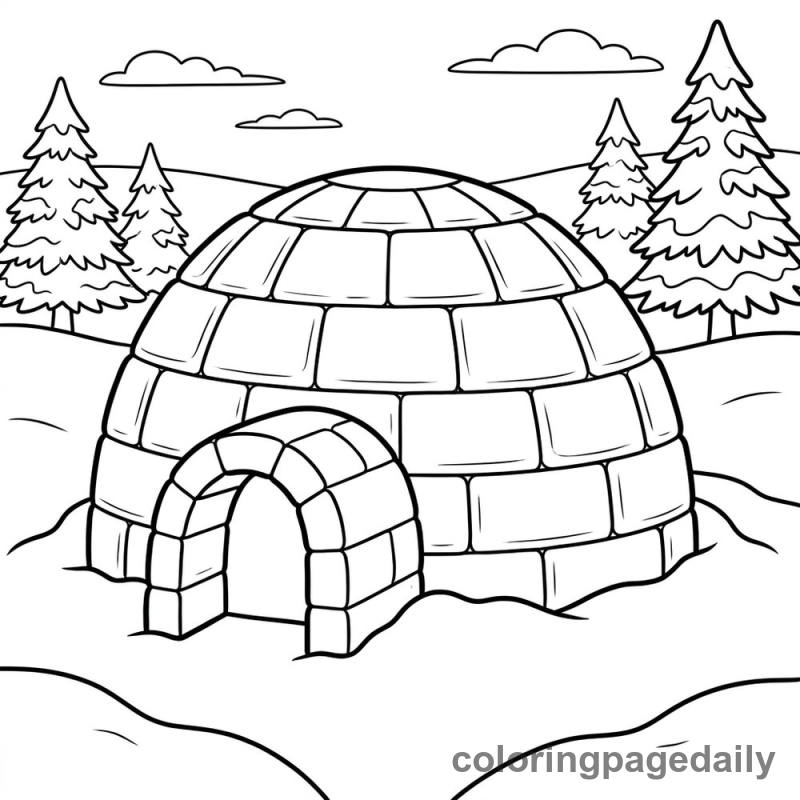 Cozy Winter Igloo - Daily printable coloring page in Winter and Snow Season category