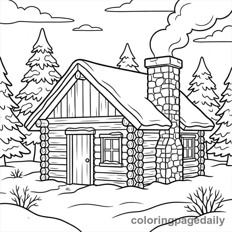 Cozy Winter Log Cabin - Colored reference example