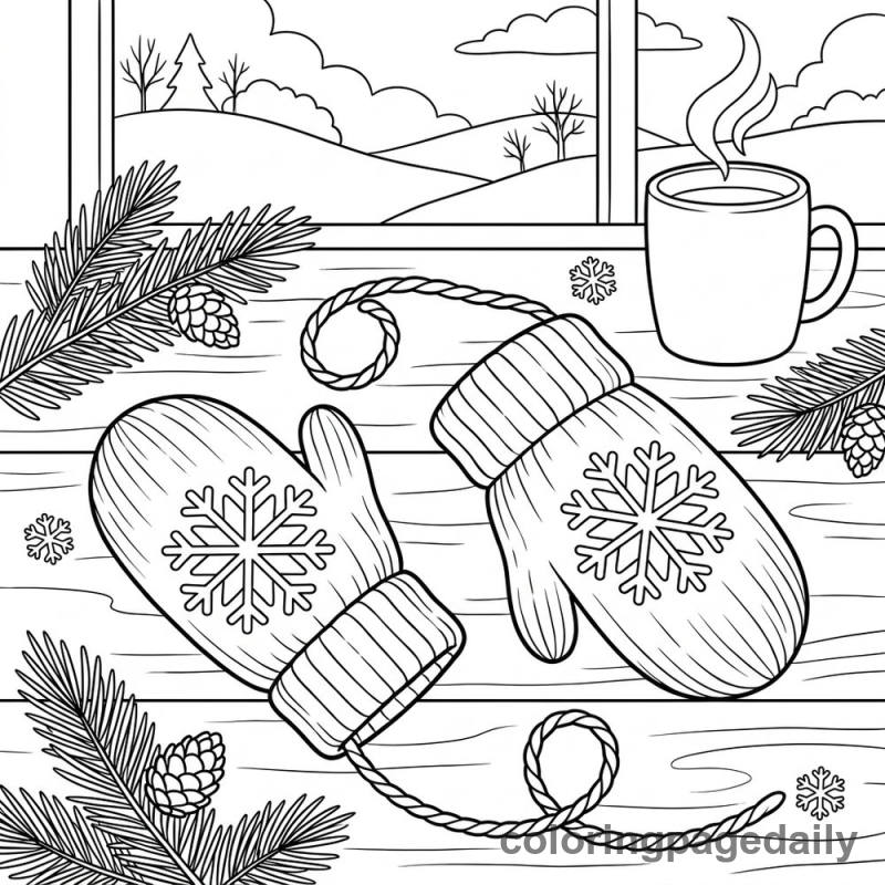 Cozy Winter Mittens - Daily printable coloring page in Winter and Snow Season category