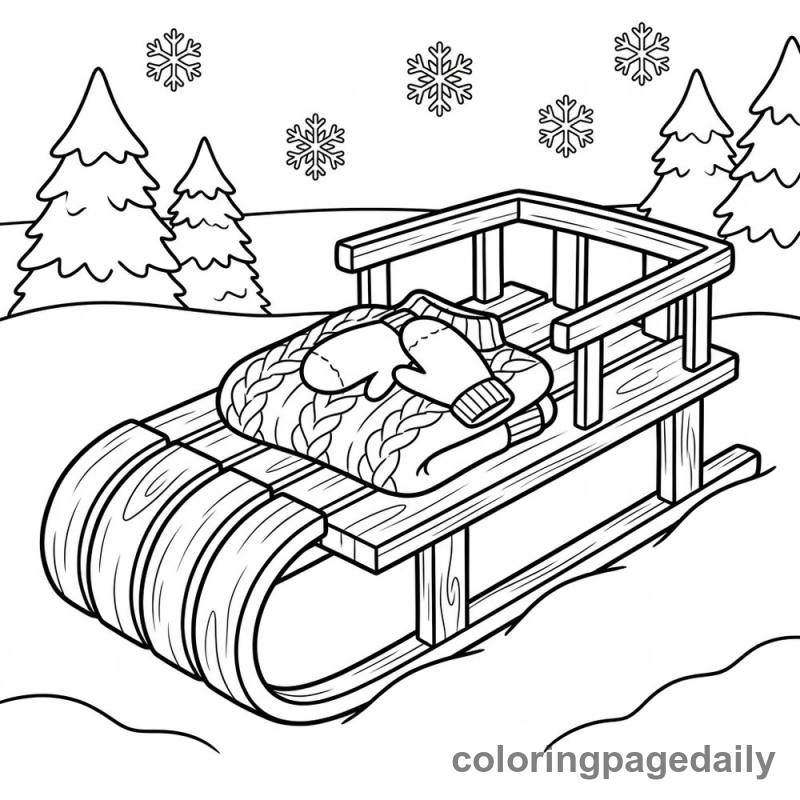 Cozy Winter Sled And Sweater - Daily printable coloring page in Winter and Snow Season category