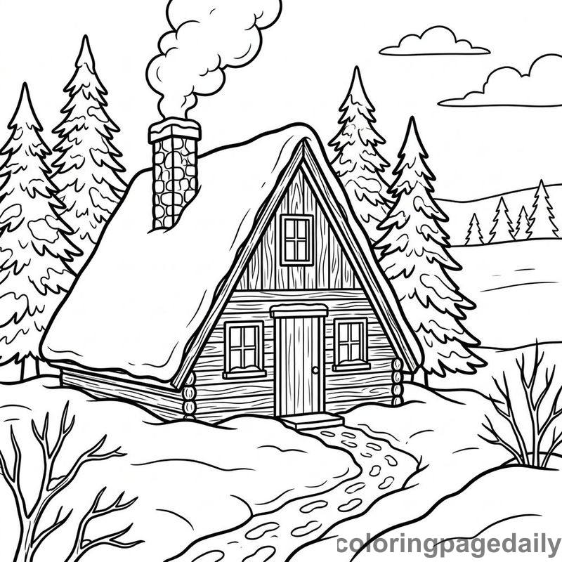 Cozy Winter Snow Cabin - Colored reference example