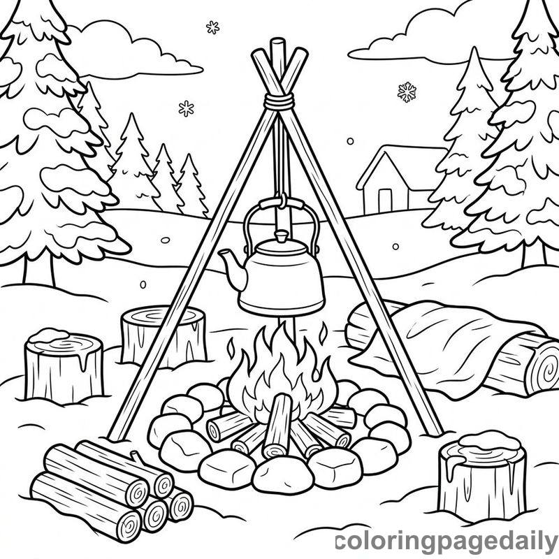Cozy Winter Snow Campfire - Colored reference example