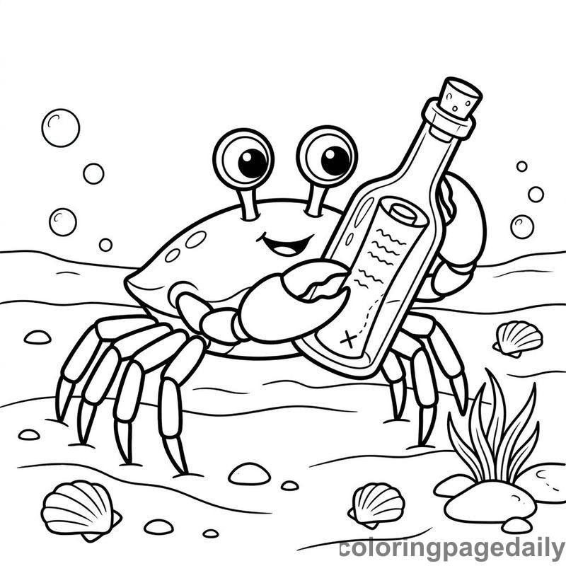 Crab Reading Message - Daily printable coloring page in Ocean and Underwater Life category