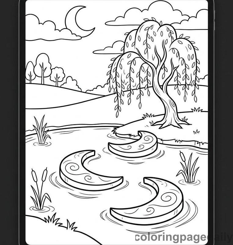 Crescent Moon Stepping Stones - Daily printable coloring page in Scenery category
