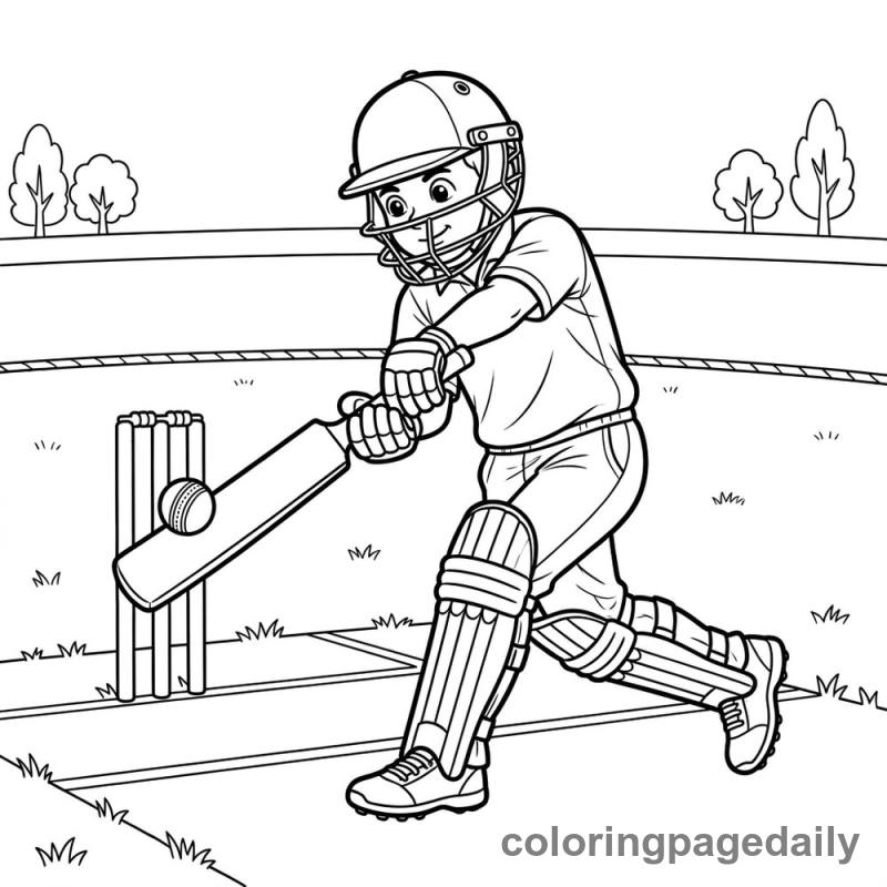 Cricket Player Batting - Daily printable coloring page in Sports category