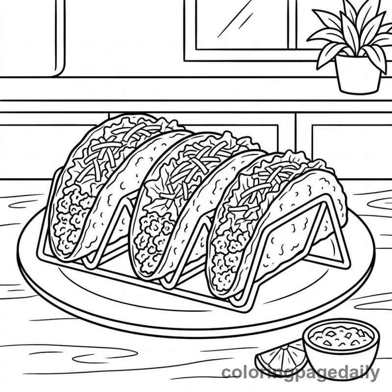 Crispy Beef Tacos - Daily printable coloring page in Food category