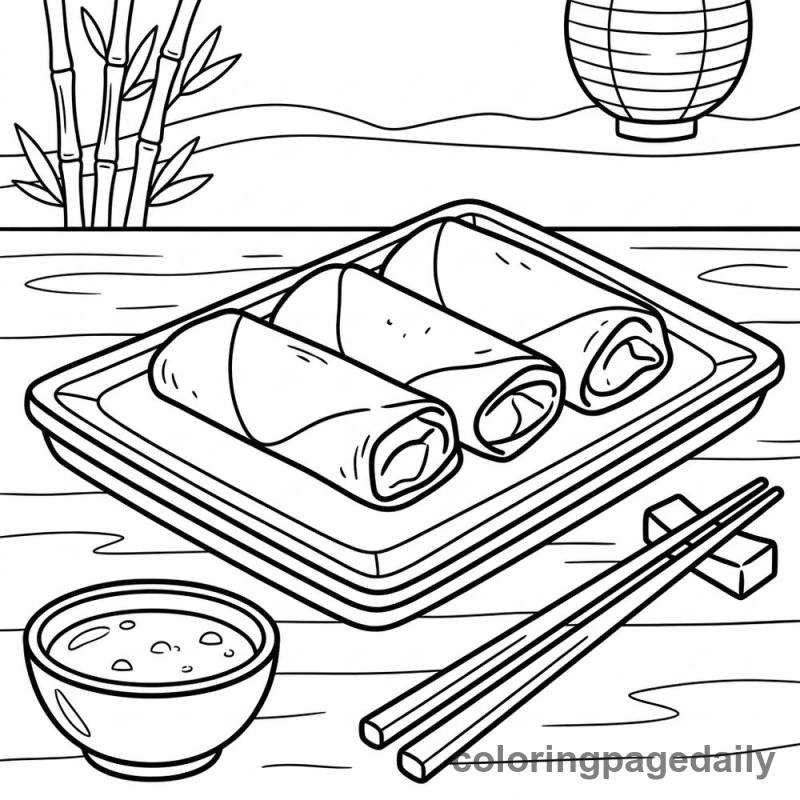 Crispy Chinese Spring Rolls - Daily printable coloring page in Food category