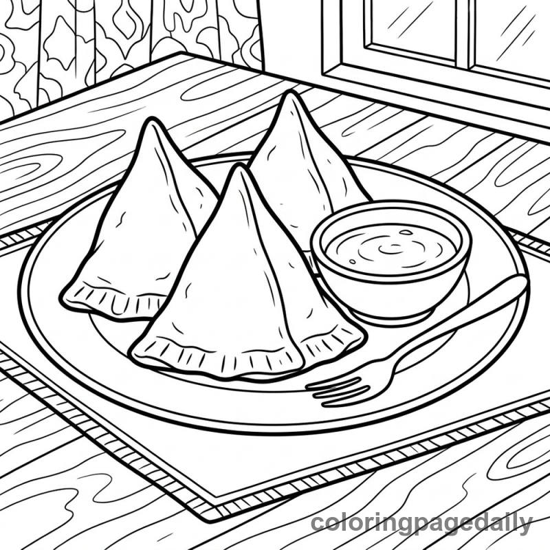 Crispy Indian Samosas - Daily printable coloring page in Food category