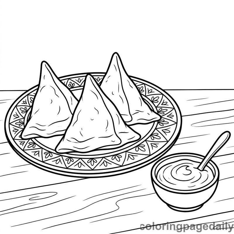 Crispy Indian Samosas - Daily printable coloring page in Food category