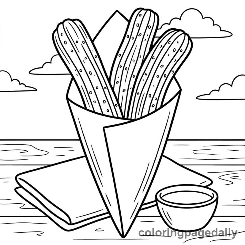 Crispy Mexican Churros Cone - Daily printable coloring page in Food category