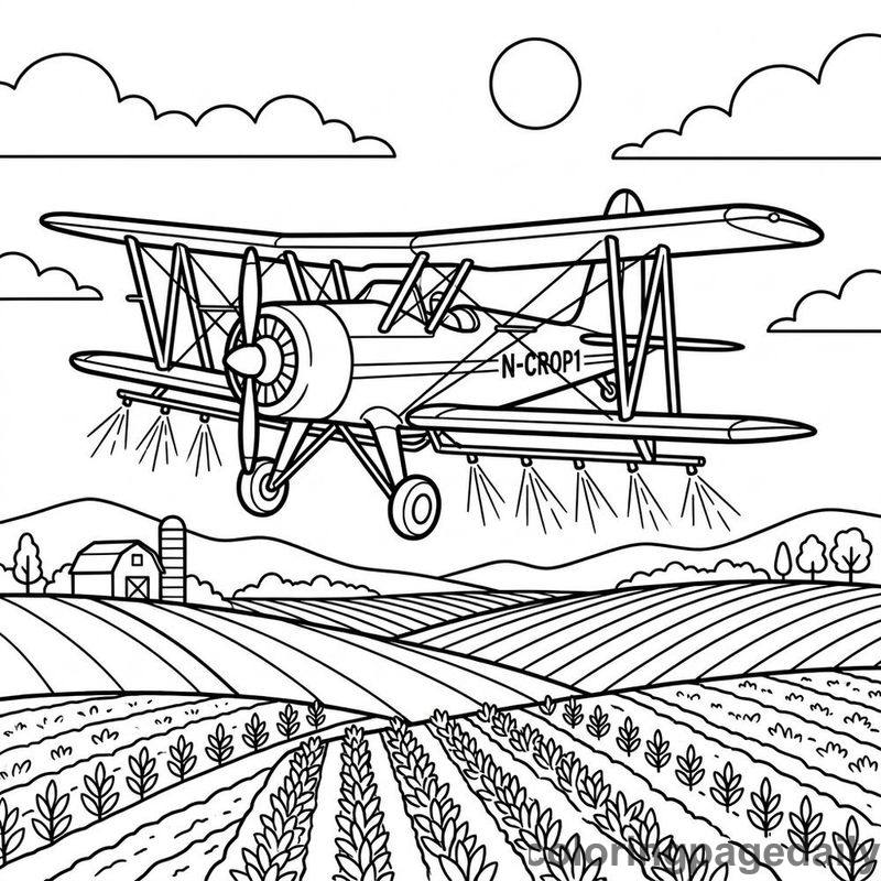 Crop Duster Airplane Flying - Colored reference example