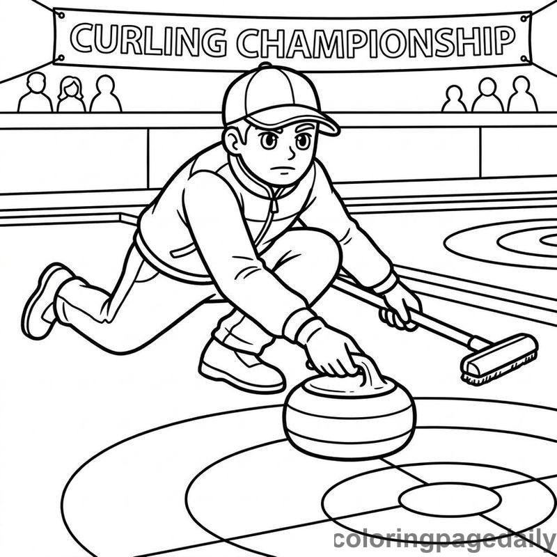 Curling Athlete Sliding Stone - Daily printable coloring page in Sports category