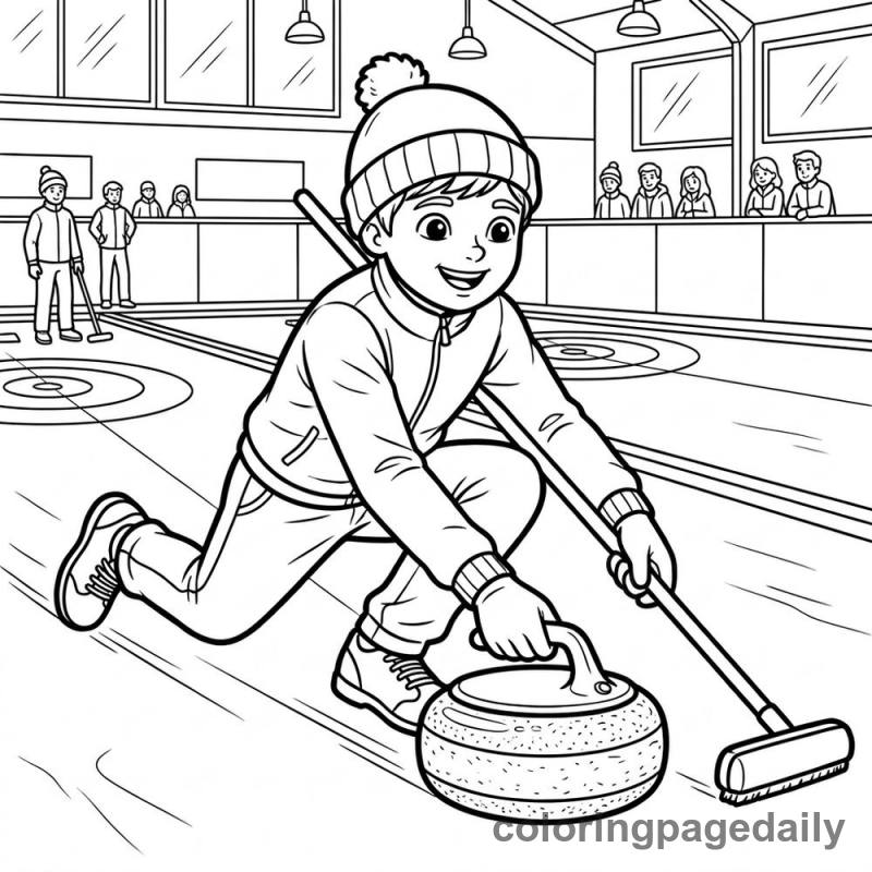 Curling Player Sliding Stone - Daily printable coloring page in Sports category