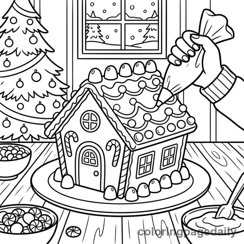 Decorating a Gingerbread House - Colored reference example