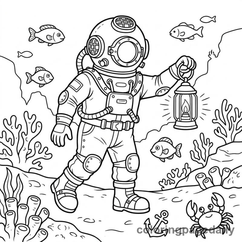 Deep Sea Diver Exploring - Colored reference example