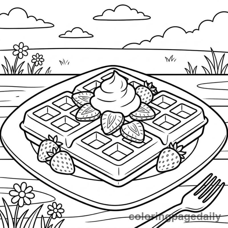 Delicious Belgian Waffle - Daily printable coloring page in Food category