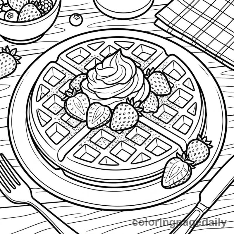 Delicious Belgian Waffle Treat - Daily printable coloring page in Food category