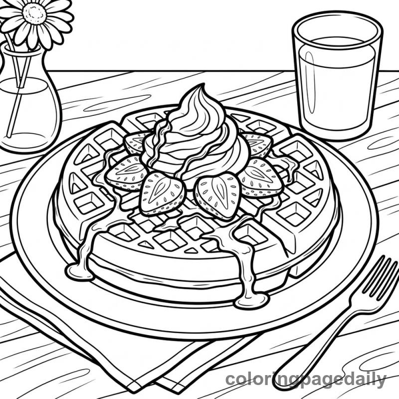 Delicious Belgian Waffles - Daily printable coloring page in Food category