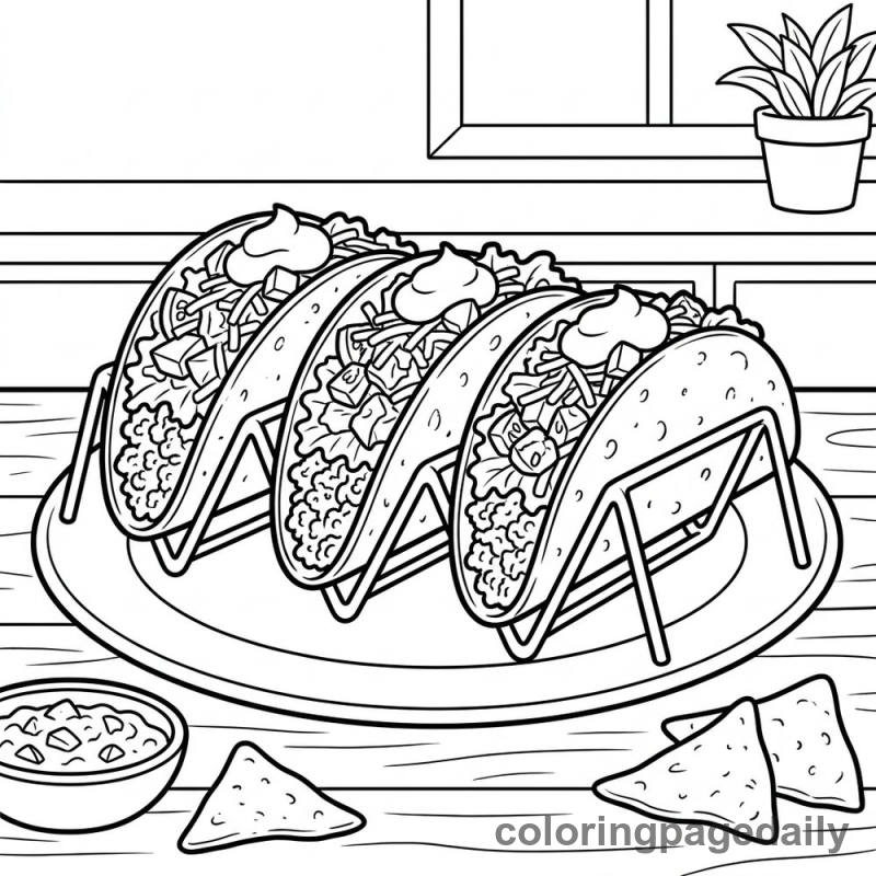 Delicious Crunchy Beef Tacos - Daily printable coloring page in Food category