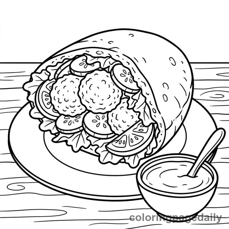 Delicious Falafel Pita Pocket - Daily printable coloring page in Food category