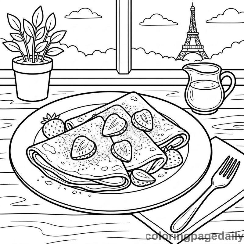 Delicious French Strawberry Crepes - Colored reference example
