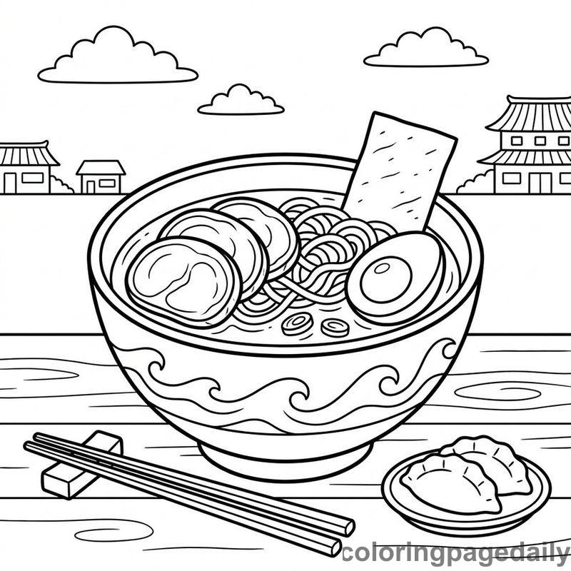 Delicious Japanese Ramen Bowl - Daily printable coloring page in Food category