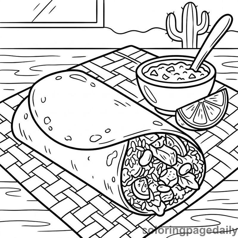 Delicious Mexican Burrito Meal - Daily printable coloring page in Food category