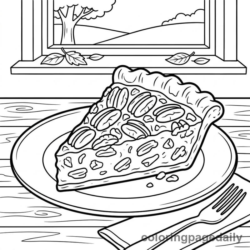 Delicious Pecan Pie - Daily printable coloring page in Thanksgiving category