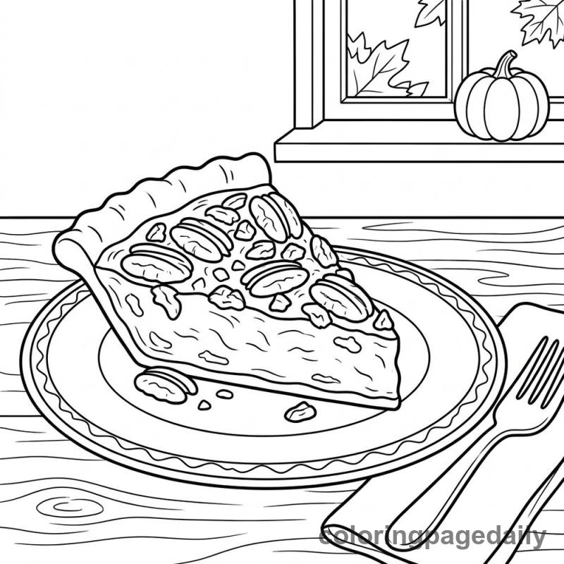 Delicious Pecan Pie Slice - Daily printable coloring page in Thanksgiving category