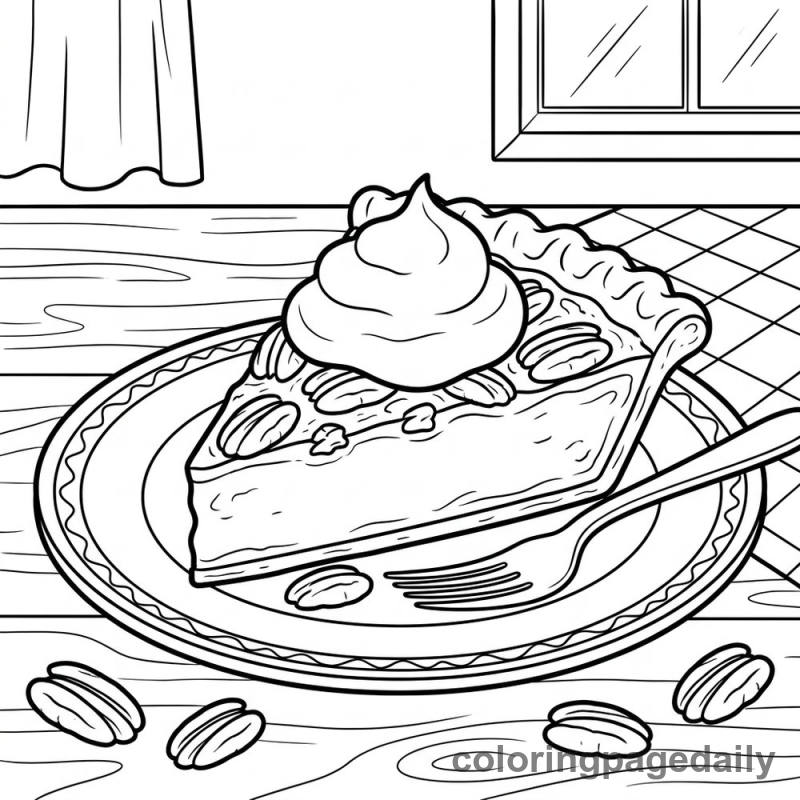 Delicious Pecan Pie Slice - Daily printable coloring page in Thanksgiving category