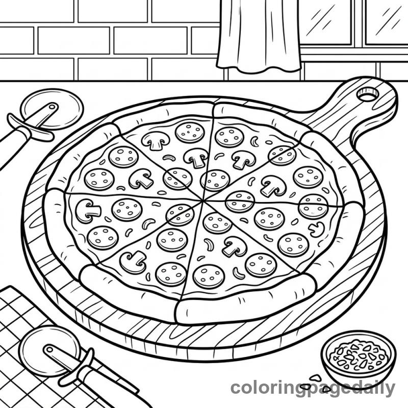 Delicious Pepperoni Pizza - Daily printable coloring page in Food category