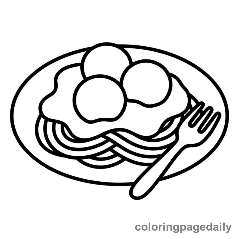 Delicious Spaghetti and Meatballs - Daily printable coloring page in Food category