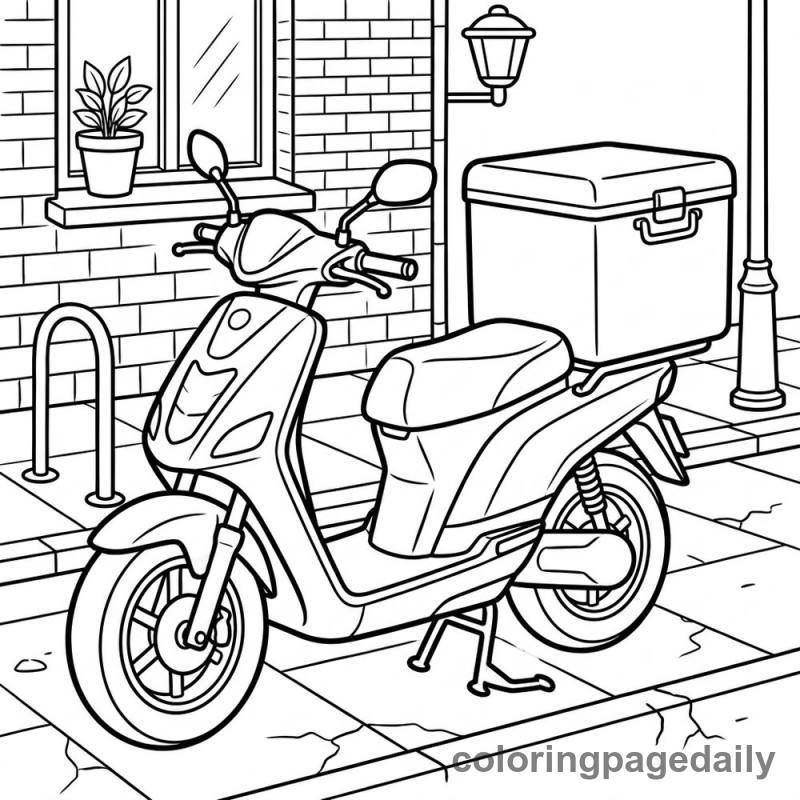 Delivery Scooter Parked - Daily printable coloring page in Vehicle category