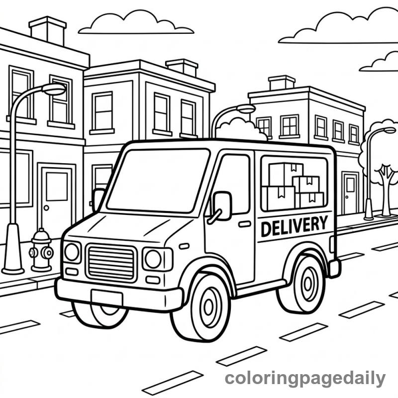Delivery Van Driving - Daily printable coloring page in Vehicle category