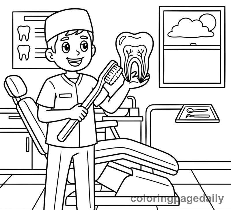 Dentist Teaching Oral Health - Daily printable coloring page in Professions category