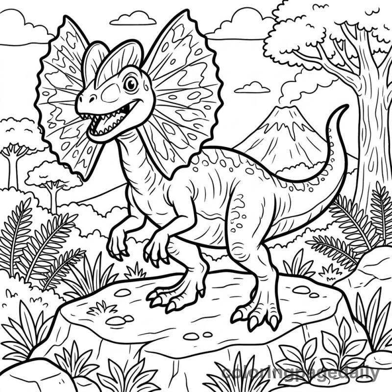 Dilophosaurus Displaying Frills - Colored reference example