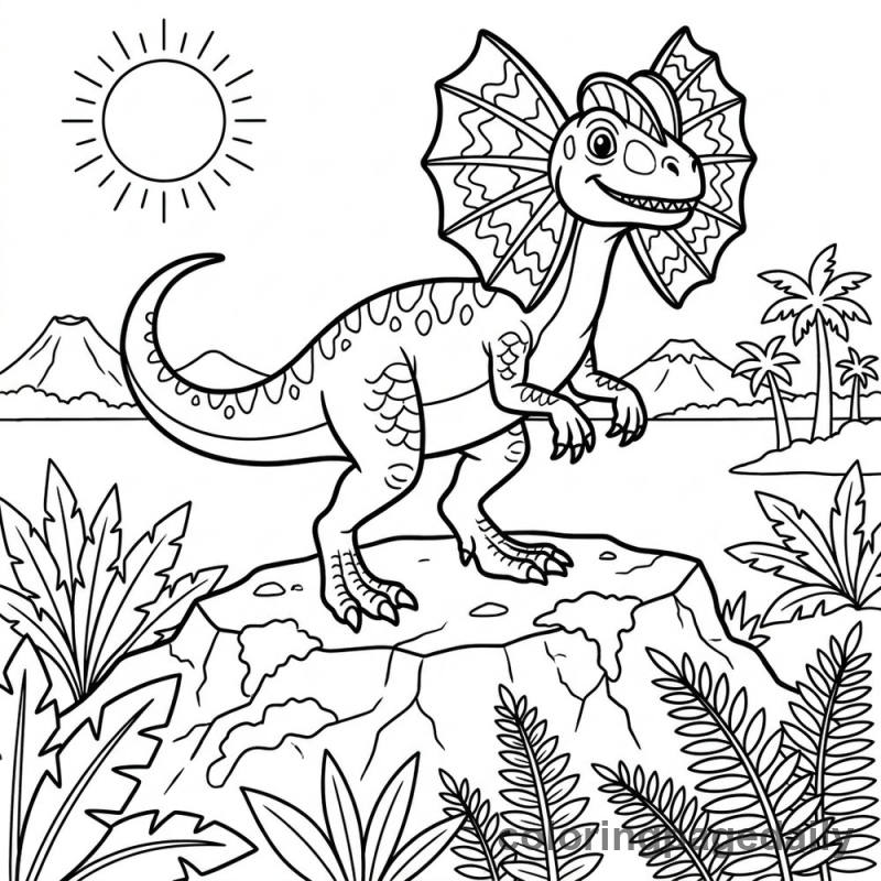 Dilophosaurus On Rock - Colored reference example