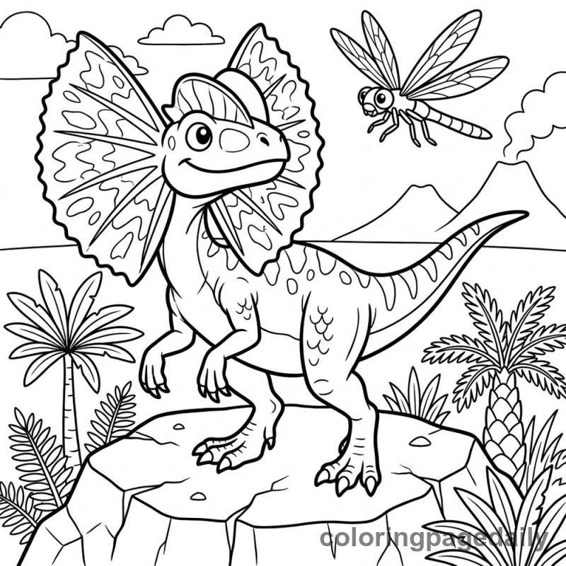 Dilly the Dinosaur and the Flying Friend - story illustration coloring page