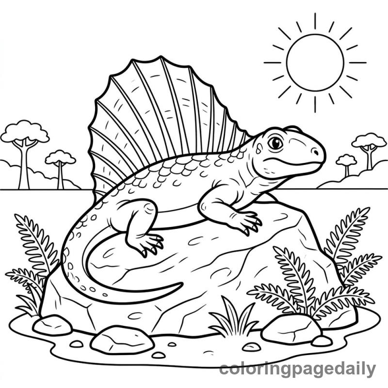 Dimetrodon Sunning on Rock - Colored reference example