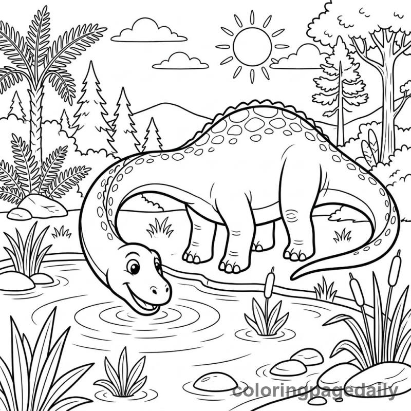 Diplodocus Drinking Water - Colored reference example