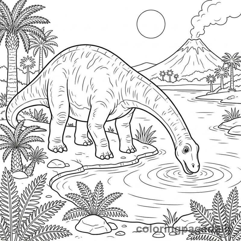 Diplodocus Drinking Water - Colored reference example