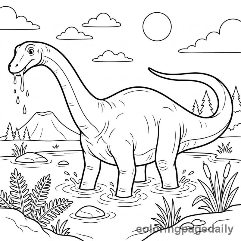 Diplodocus In Lake - Colored reference example