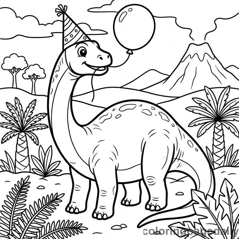 Diplodocus Party Time - Daily printable coloring page in Dinosaur category