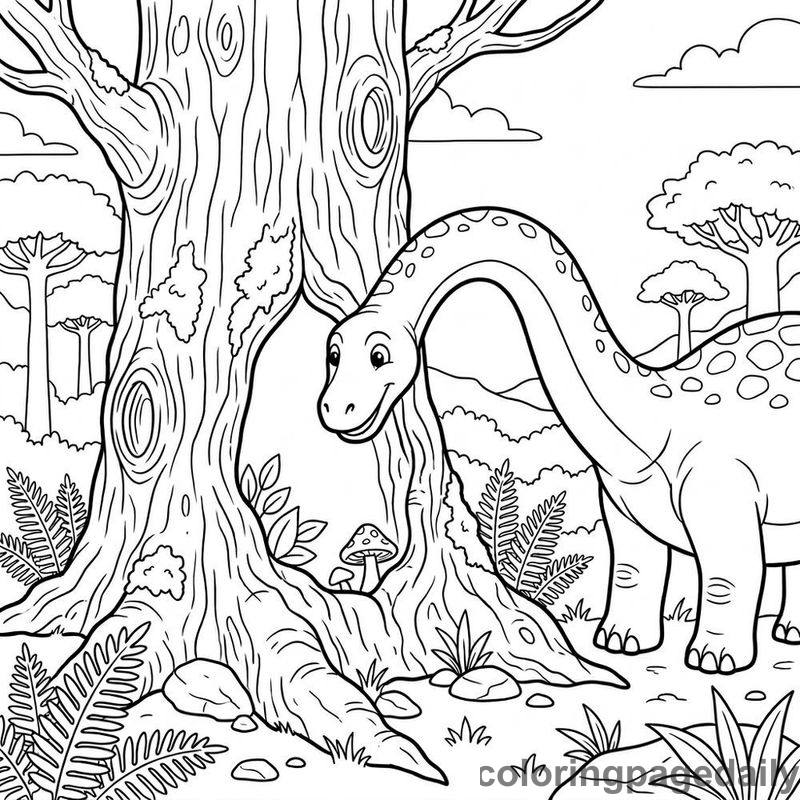 Diplodocus Peeking In Tree - Colored reference example