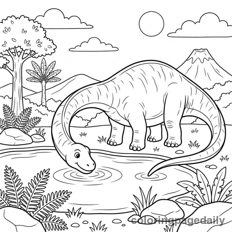 Diplodocus Takes a Drink - Colored reference example