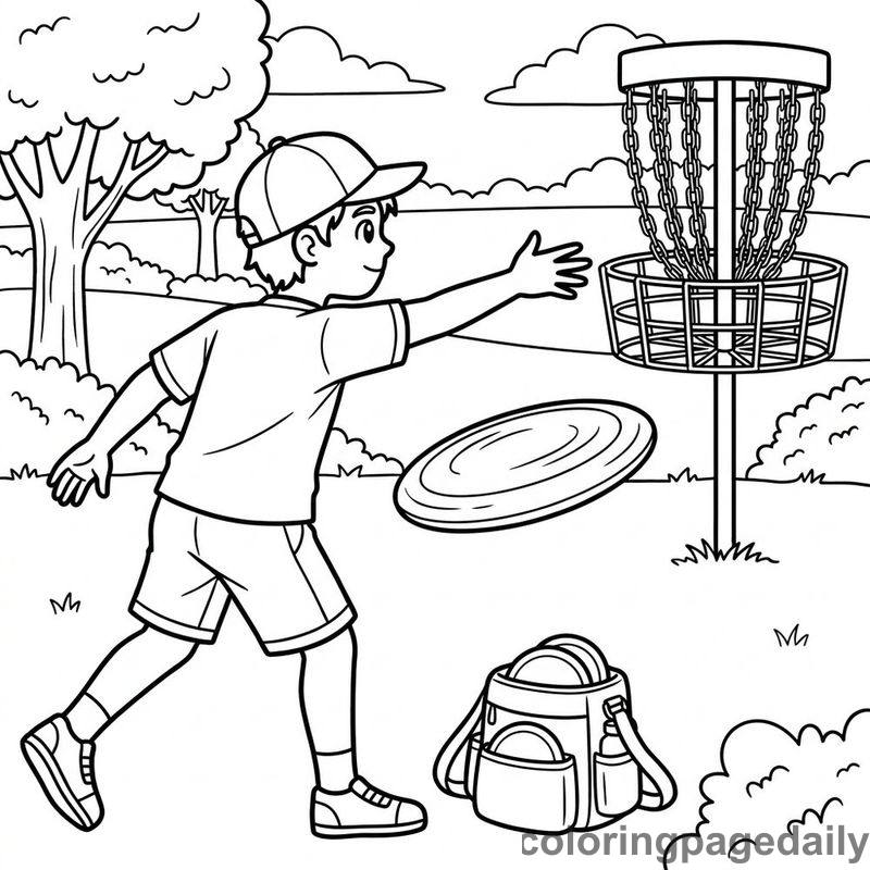 Disc Golf Throw - Daily printable coloring page in Sports category