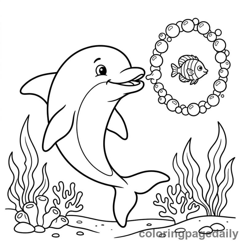 Dolphin Blowing Bubble Ring - Colored reference example